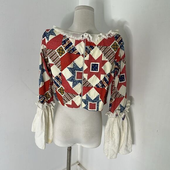 Vintage 60s Boned Patchwork Bell Sleeve Bodice As Is - Picture 6 of 9